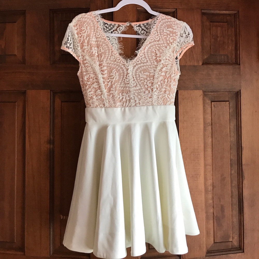 Coral and White Lace Skater Dress - Size S