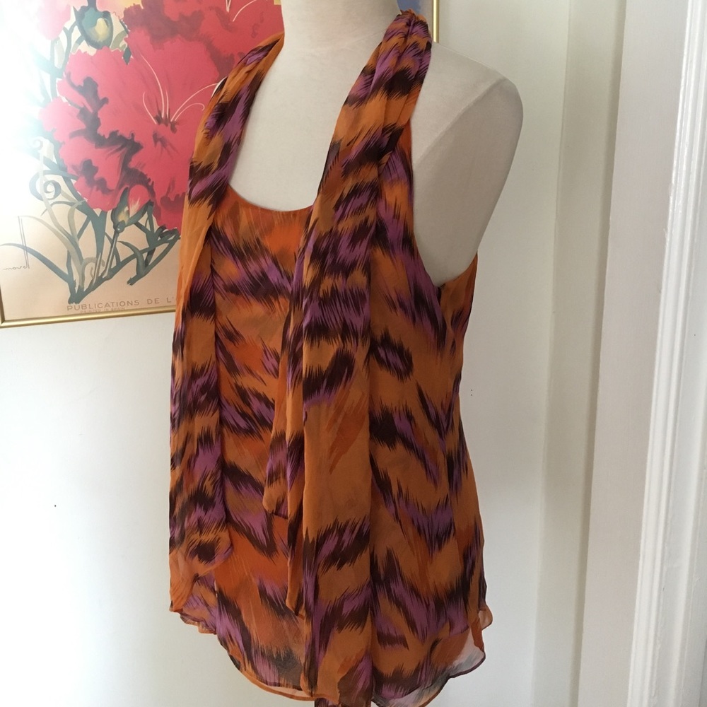 DvF Orange Silk Marocca Racerback Tank, Size 6