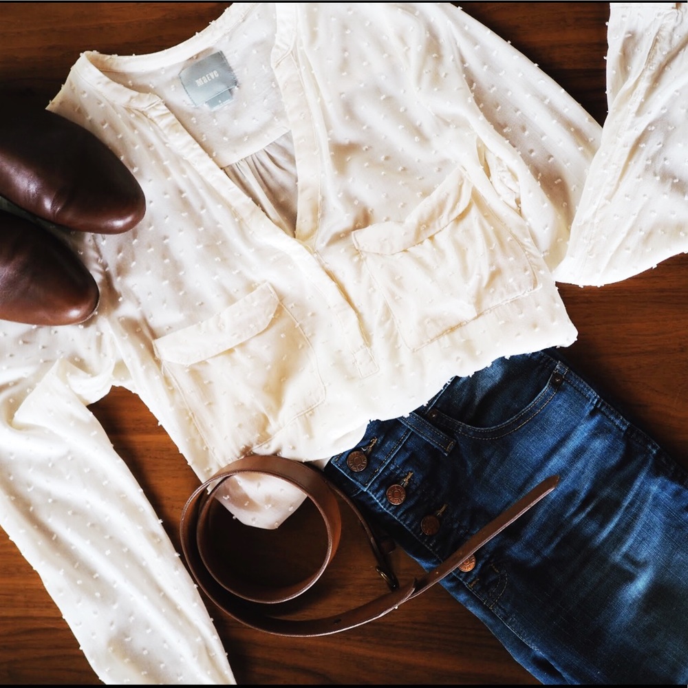 Anthropologie Maeve Swiss Dot 2-Pocket Blouse
