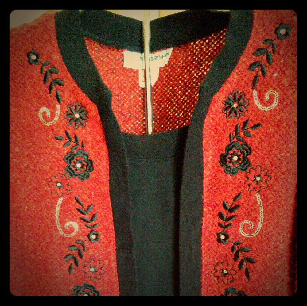 Beautiful red, black, and silver sweater top. LG