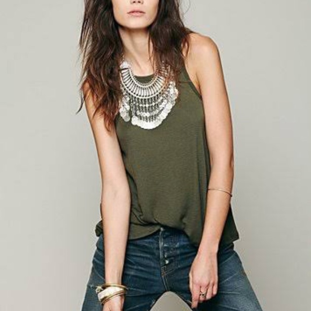 Free People Olive Green Ribbed Tank