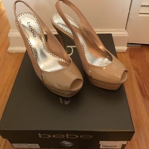 BEBE Zahara Cork shoes, nude. Size 5. Worn twice. BEBE Zahara Cork shoes, nude. Size 5. Worn twice.