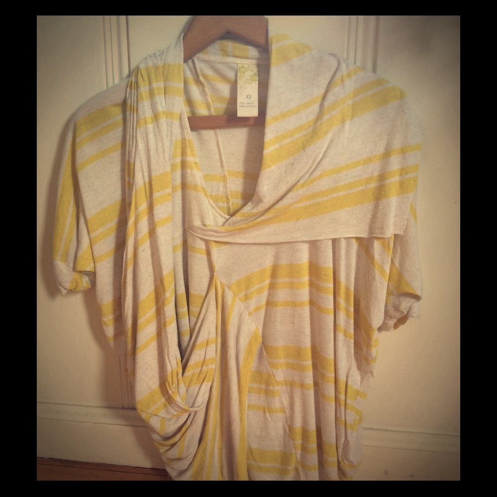 Anthro draped yellow stripe top