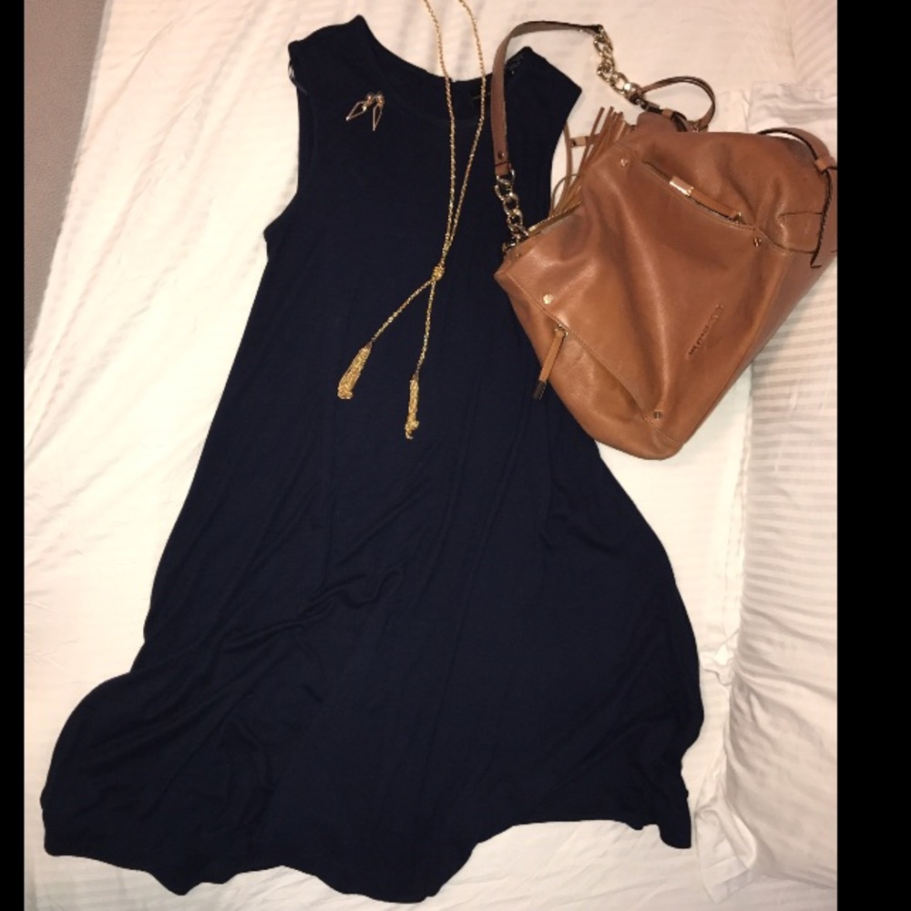 Navy Adrienne Vittadini sleeveless cotton dress