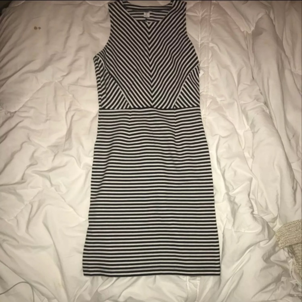 black and white slim fitting midi dress