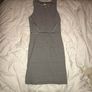 black and white slim fitting midi dress