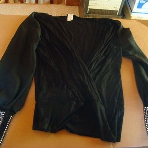 Venus womens black top with sequins cuffs size med