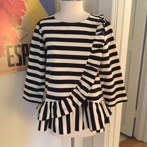 J. Crew Asymmetrical Striped Ruffle Top, Size M