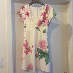 Modcloth white and pink Lily print dress