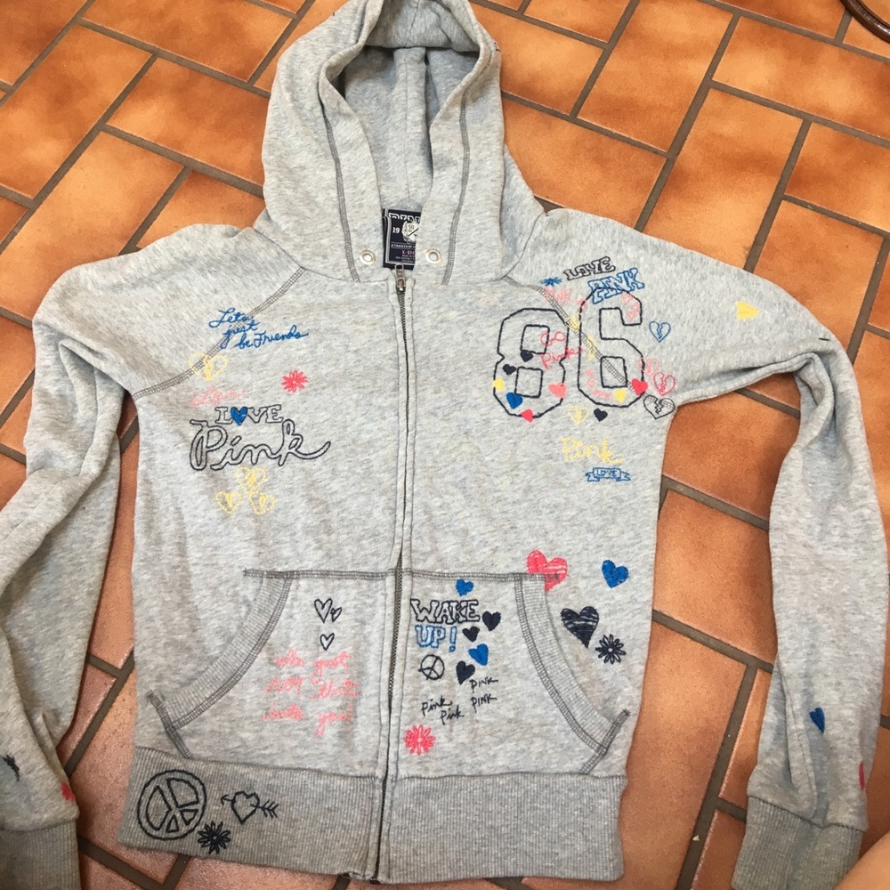 PINK gray Zip up hoodie
