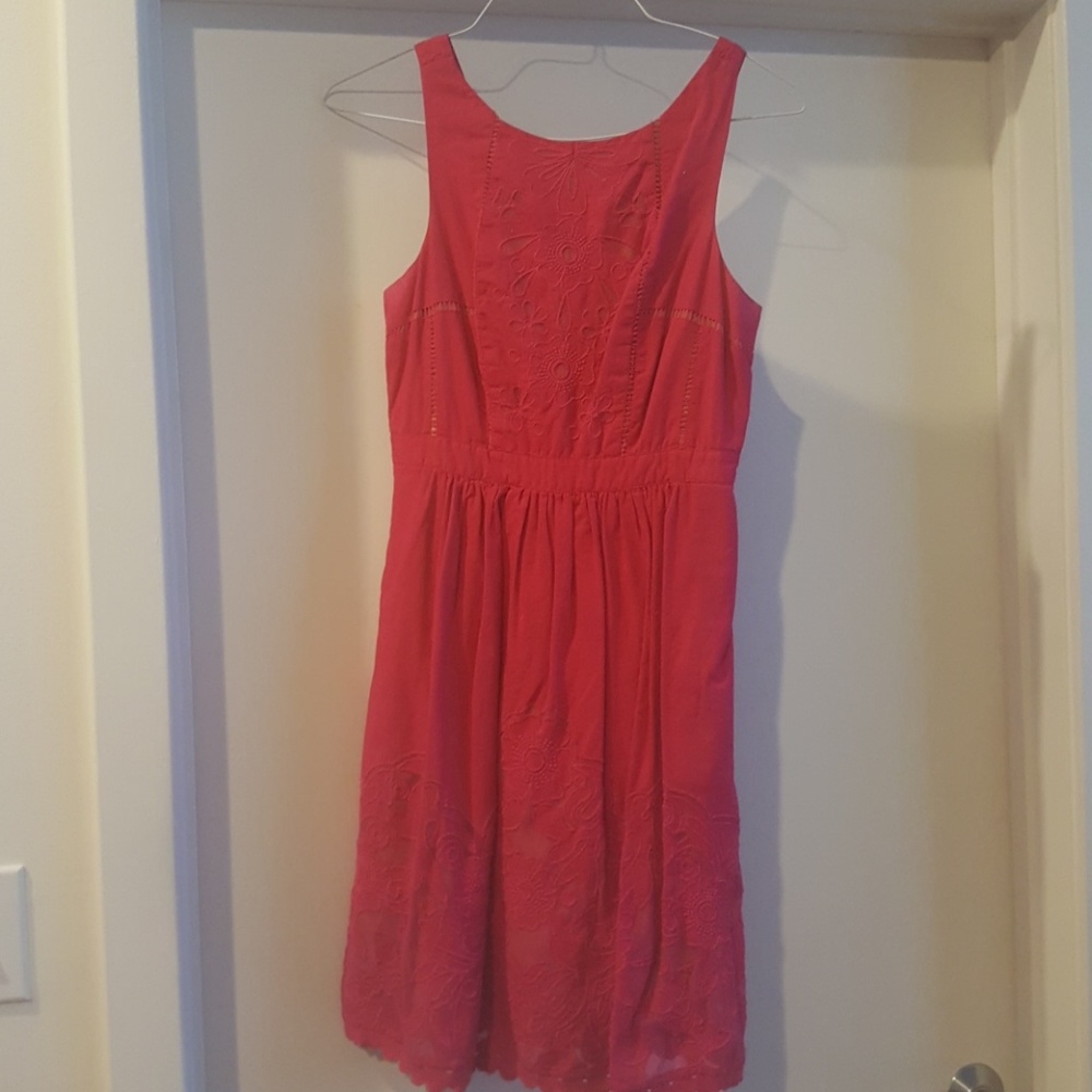 Anthropologie magenta embroidered dress