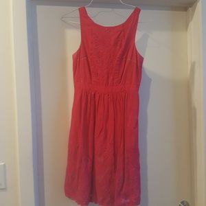 Anthropologie magenta embroidered dress