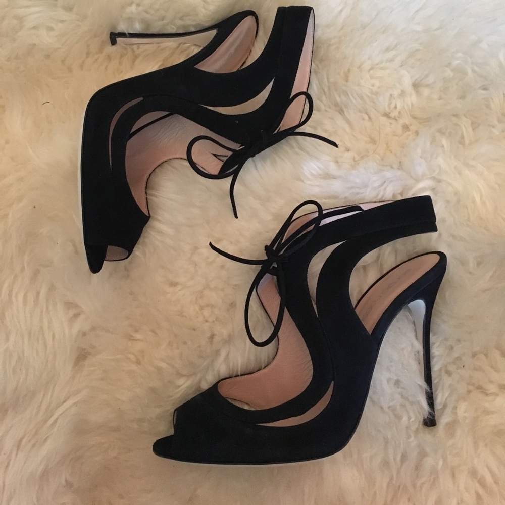New Sergio Rossi Yin Yang Cutout Suede Sandals