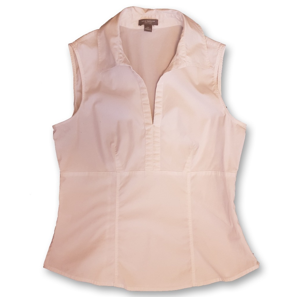 ANN TAYLOR White sleeveless cotten v-neck blouse