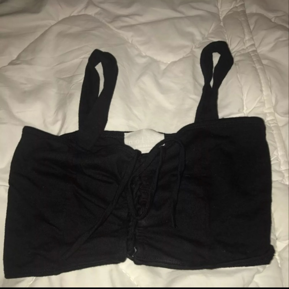 Black lace up crop top