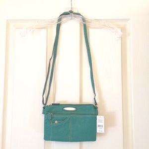 Teal green Rosetti multi-pocket cross-body purse