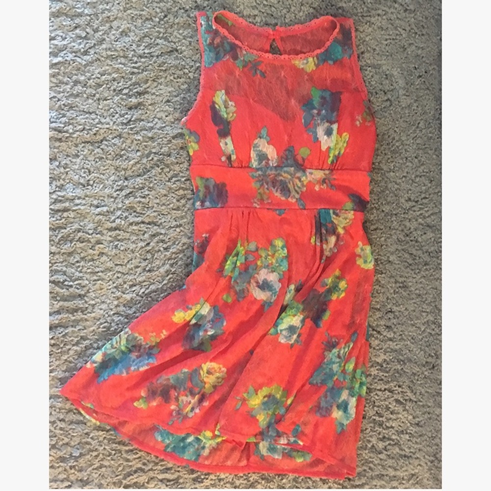 Coral floral patterned dress
