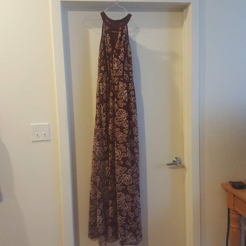 Modcloth fall floral eggplant colored maxi