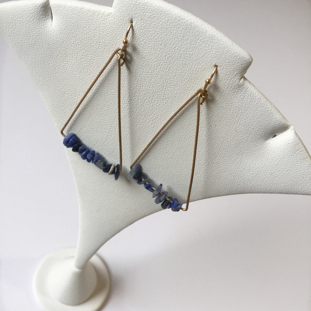 Gold Lapis Minimalist Dangling Earrings