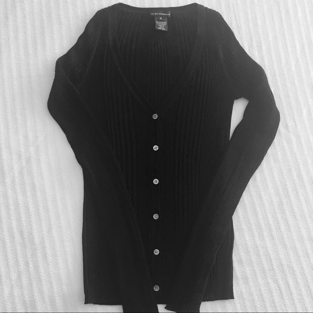 Club Monaco Variegated Rib V-Neck Cardigan - Picture 2 of 5