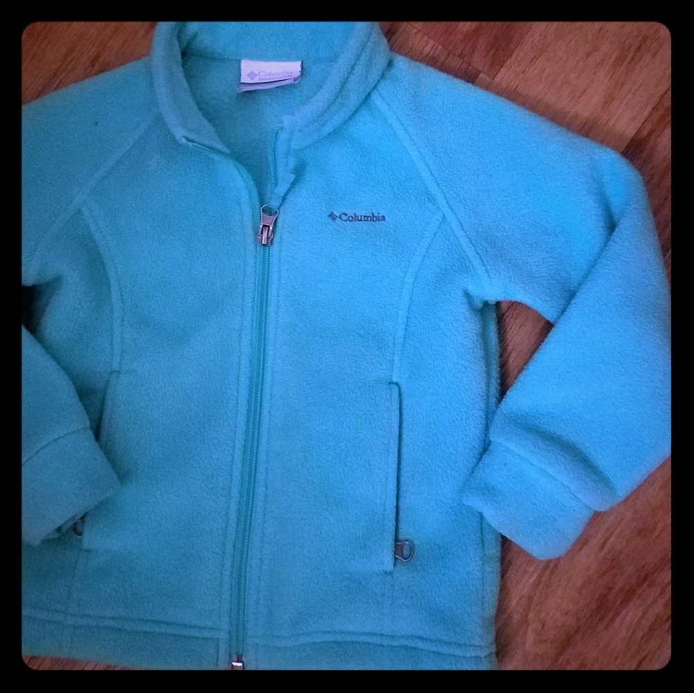 Teal blue Columbia 3t fleece zip up & cheatah fur
