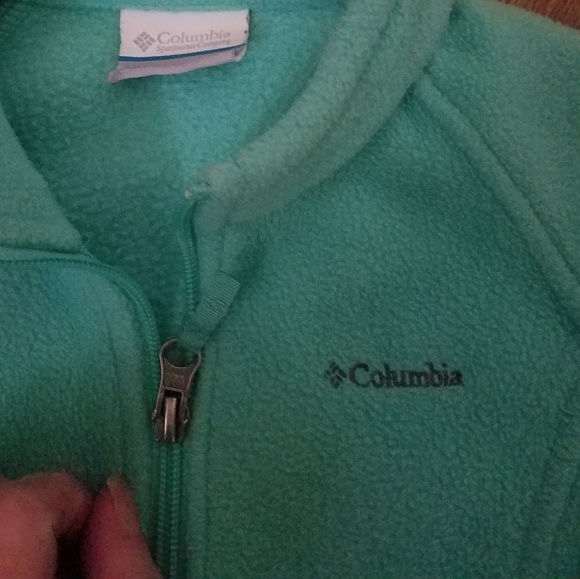 Teal blue Columbia 3t fleece zip up & cheatah fur - Picture 2 of 4