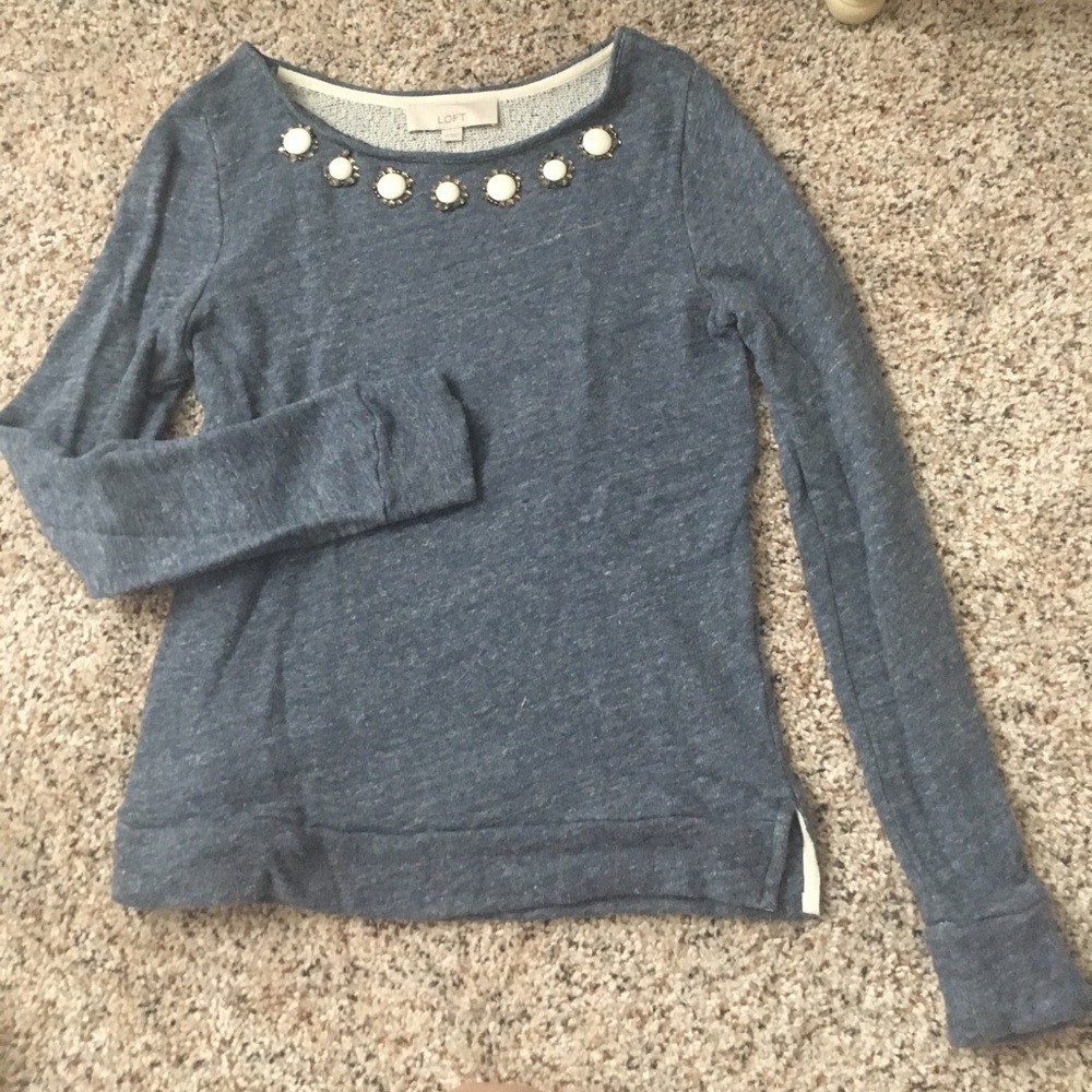 Blue sweatshirt with beaded accents