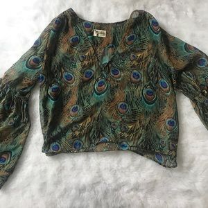 Flowy peacock print top with bell sleeves