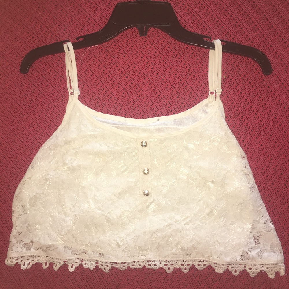 Small, off-white lace crop top