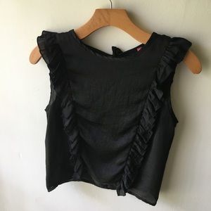 Keyhole Tie Back Black Ruffle Crop