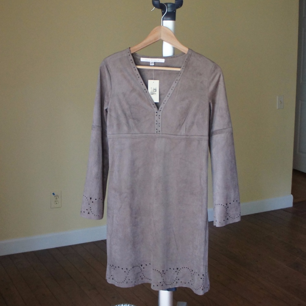 NWT Max Studio Bell Sleeve Faux Suede Shift  Dress