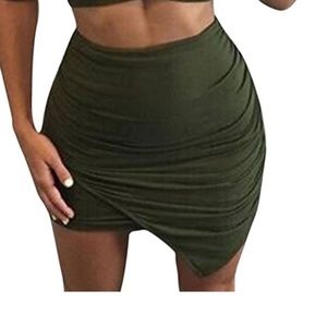 Olive green asymmetrical body con skirt
