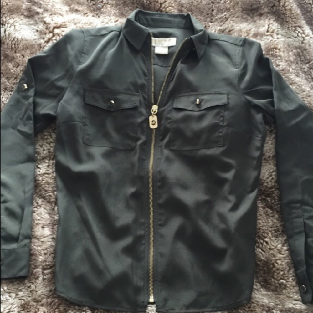 Michael Kors - olive green long sleeve zip shirt