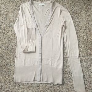 Cream cardigan with grosgrain ribbon detail