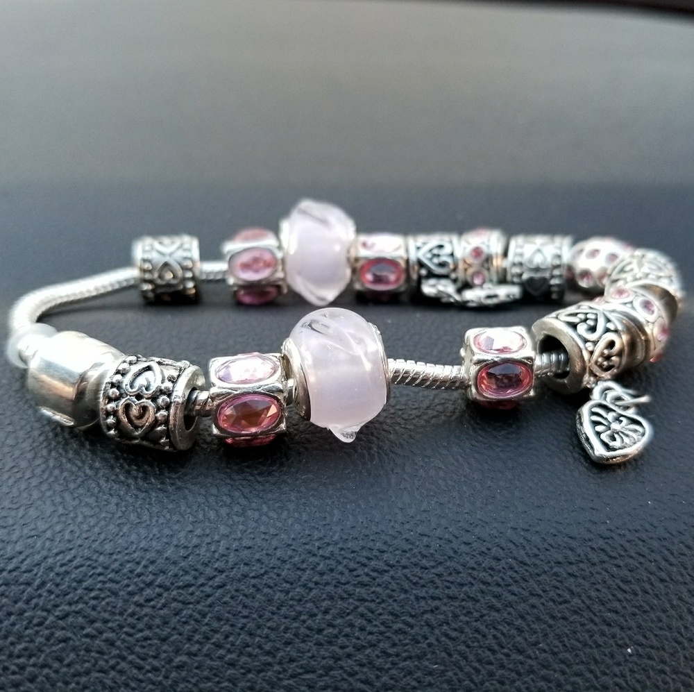 Pink & Silver European Charm Bracelet