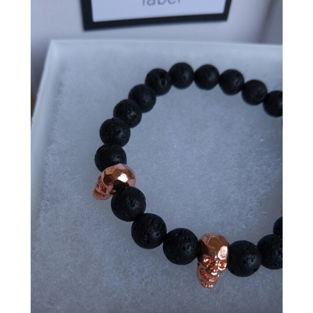 ⭐Skull Lava Bead Stretch Bracelet Rose Gold - Picture 1 of 7