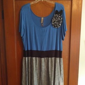 LucieLu Blue Tweed Dress with Flower