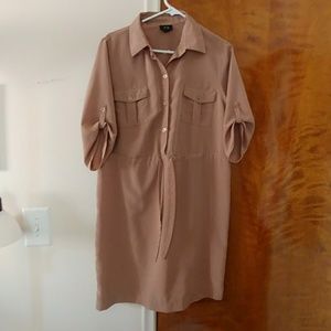 Tan button down dress.
