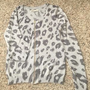 Gray leopard print zip-up cardigan