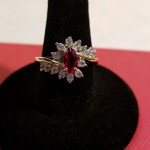 Pretty Red & White Crystal Cocktail Ring