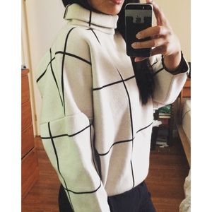 Chicwish Grid Turtleneck Sweater White