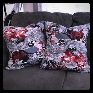 Japanese print matching throw pillows