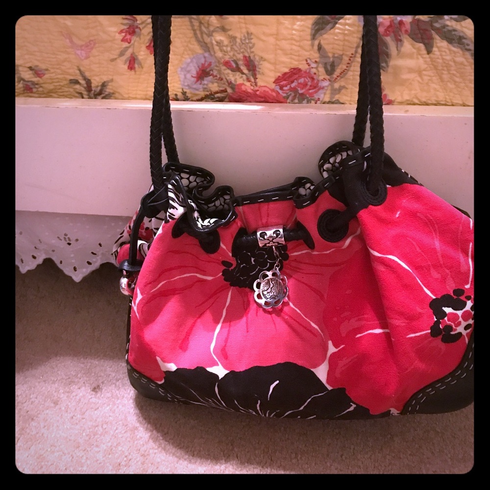 Brighton Red and Pink Flowered Canvas Purse
