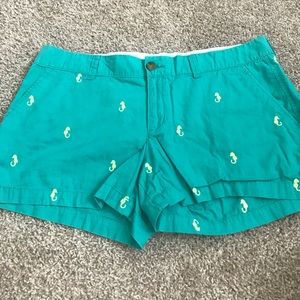 Teal embroidered shorts