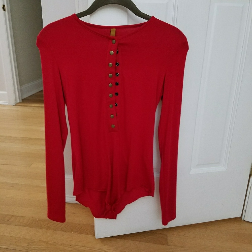 Red bodysuit with snap front