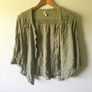 Mudd button down shirt with lace shoulder strip.