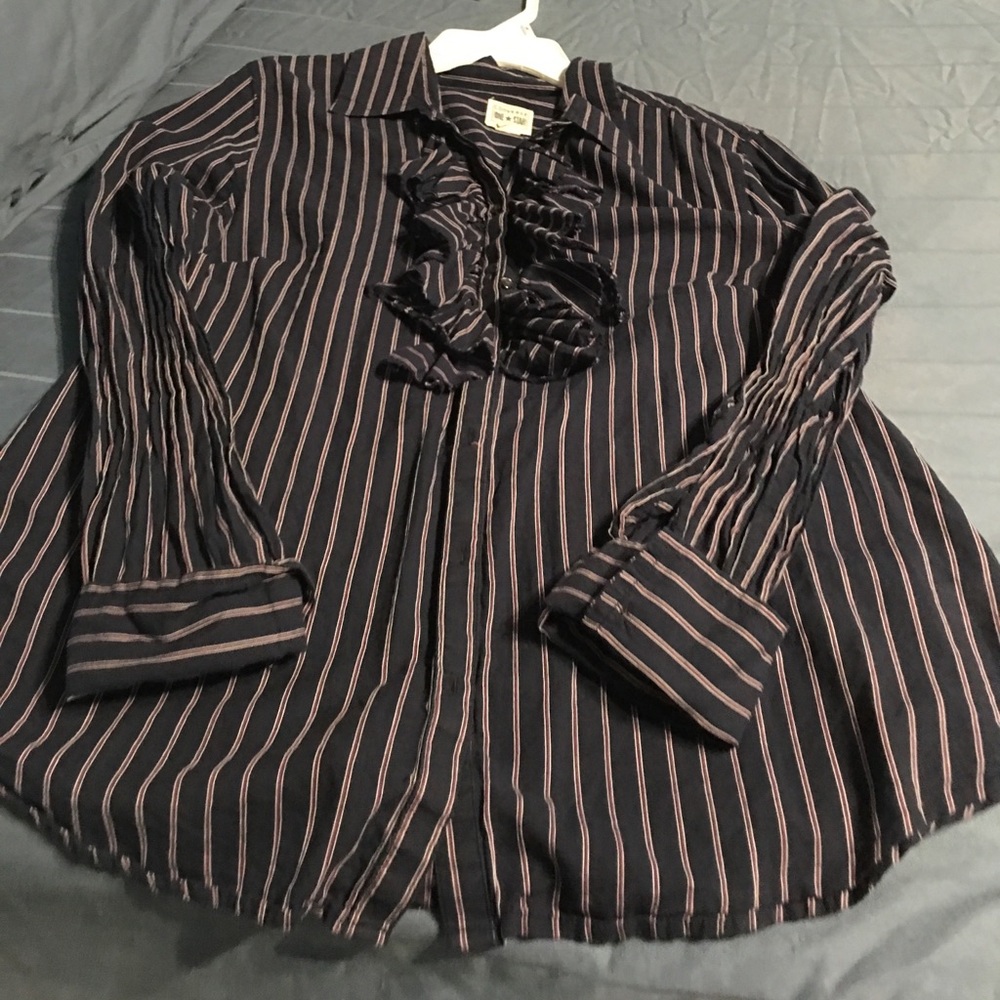 Blue red ruffle blouse