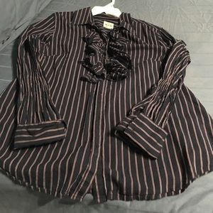 Blue red ruffle blouse