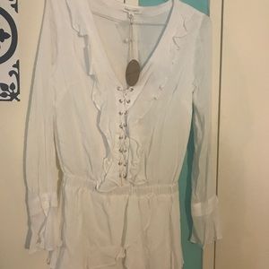 White Long Sleeve Ruffle Romper