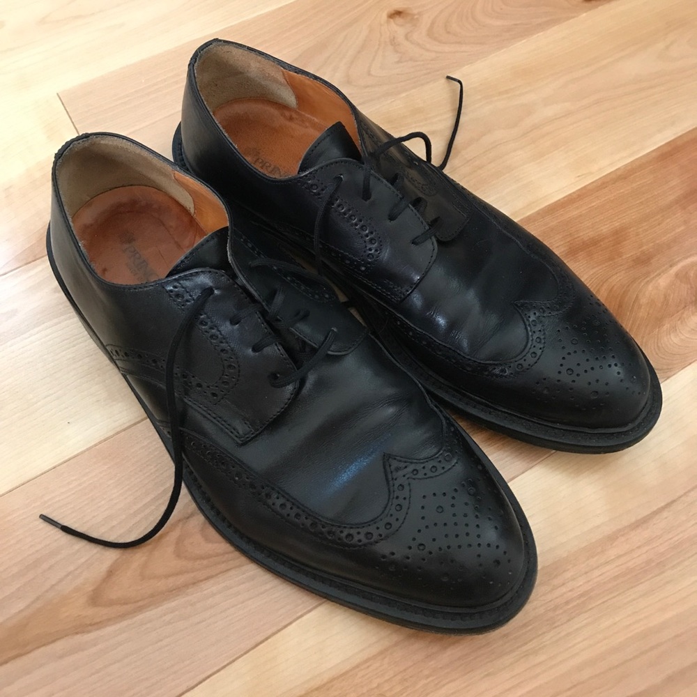 Men's Italian leather black wing tips